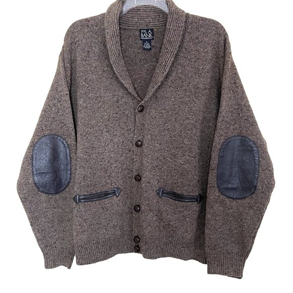 Jos. A. Banks Cardigan Sweater Men's XL Shawl Collar Elbow Patches Wool Grandpa